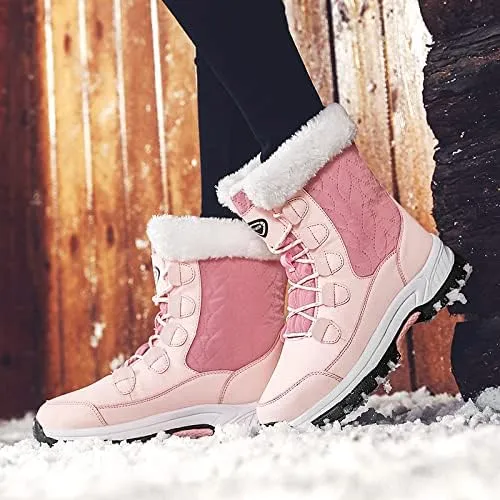 CERYTHRINA Women's Waterproof Snow Boots Winter Mid Calf Booties Warm Fur Lining Winter Shoes
