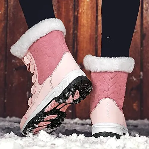 CERYTHRINA Women's Waterproof Snow Boots Winter Mid Calf Booties Warm Fur Lining Winter Shoes