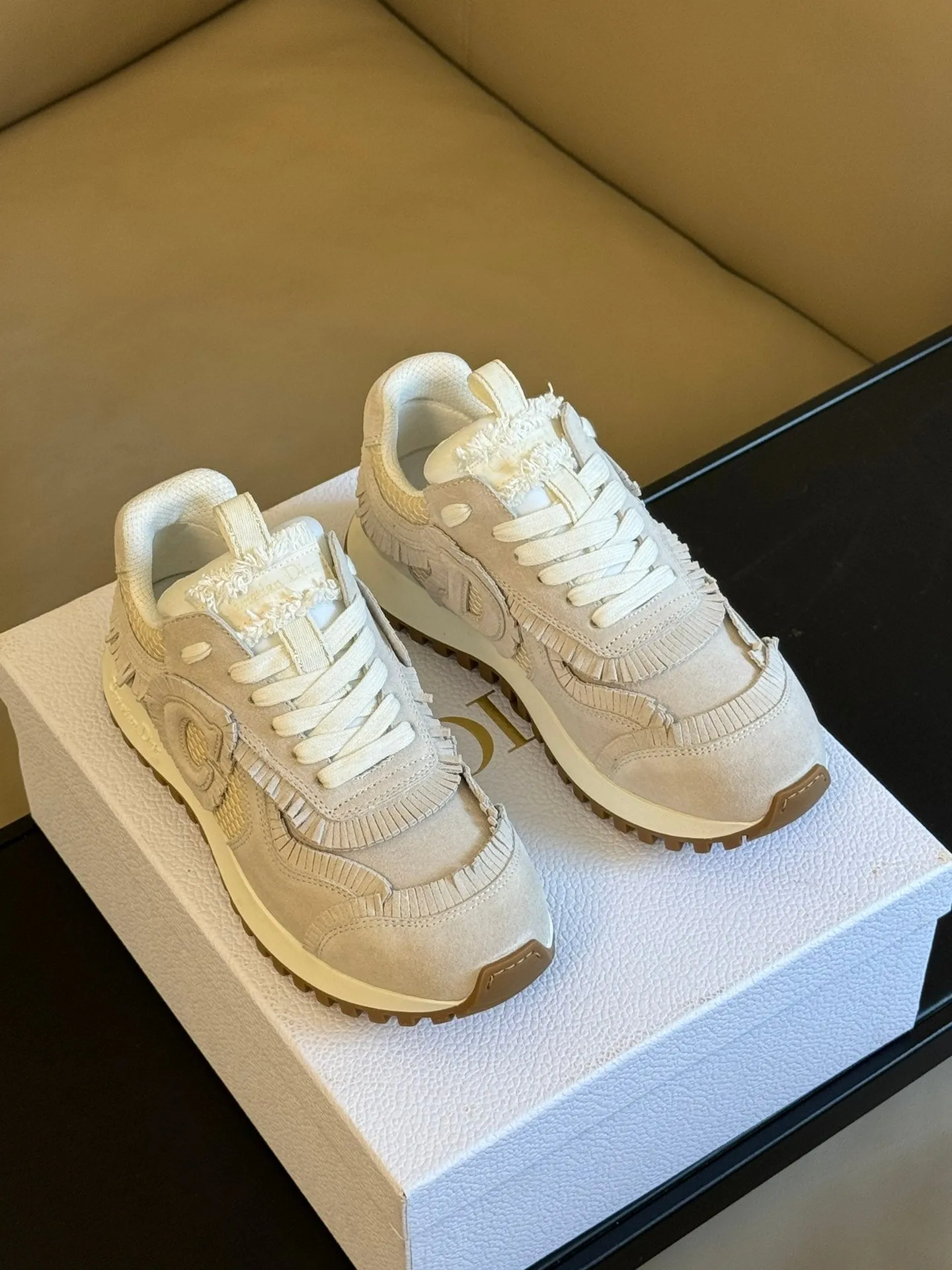 Cest CD Sneaker Ecru Suede Calfskin and Mesh