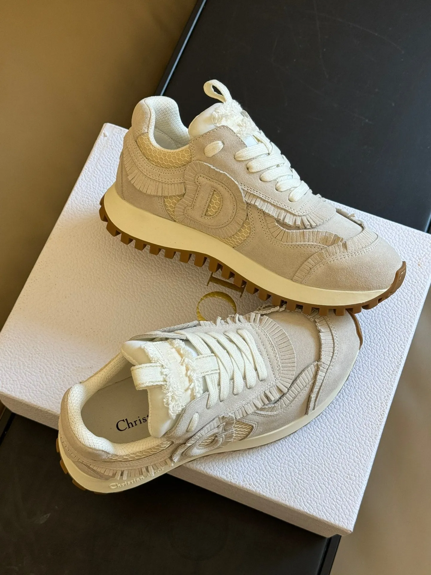 Cest CD Sneaker Ecru Suede Calfskin and Mesh