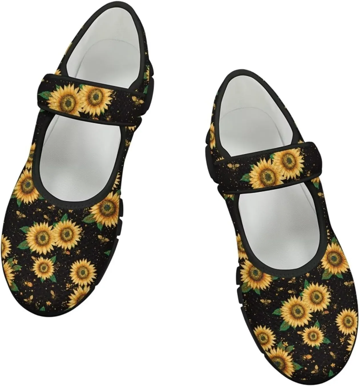 chaqlin Sunflower Mary Jane Ballet Flats Women Slip On Tennis Shoes with Single Buckle Lightweight Casual Walking Work Shoe Travel Comfy Sneaker