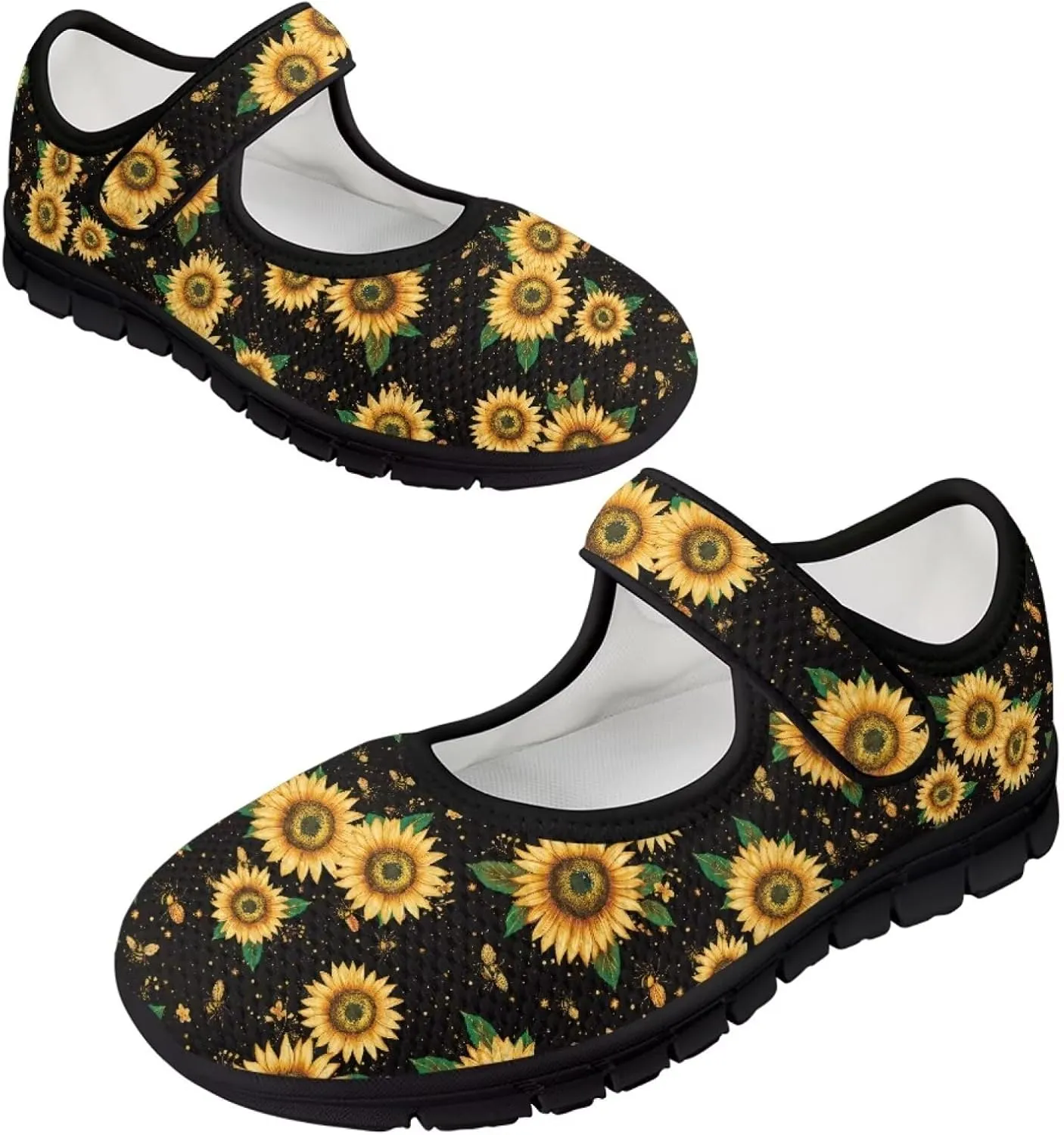 chaqlin Sunflower Mary Jane Ballet Flats Women Slip On Tennis Shoes with Single Buckle Lightweight Casual Walking Work Shoe Travel Comfy Sneaker