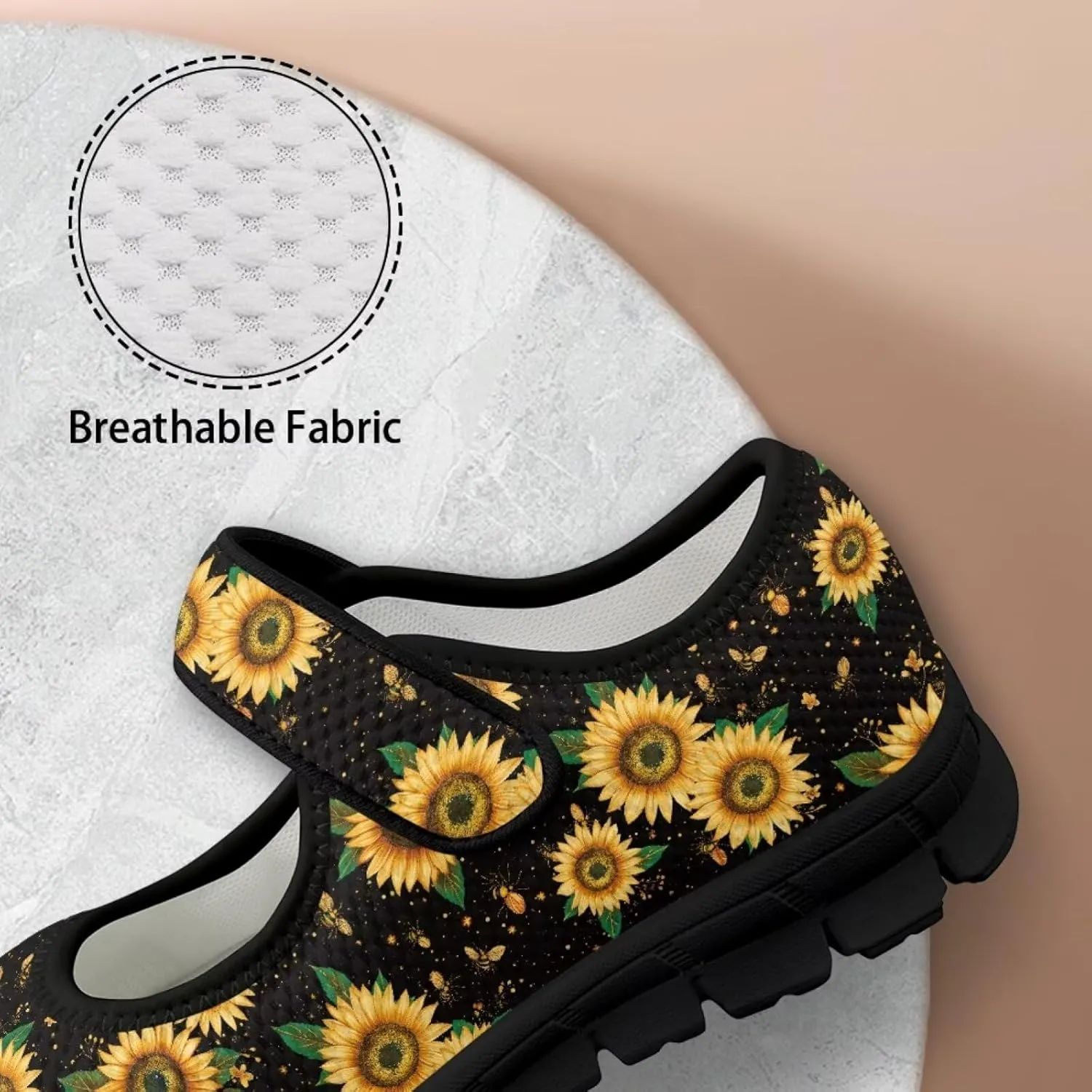 chaqlin Sunflower Mary Jane Ballet Flats Women Slip On Tennis Shoes with Single Buckle Lightweight Casual Walking Work Shoe Travel Comfy Sneaker