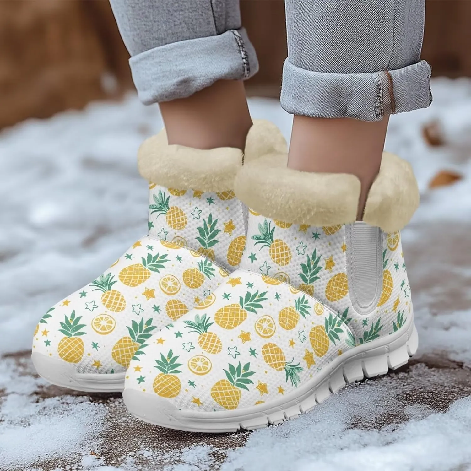 chaqlin Winter Snow Boots Flat Heels for Women Wide Non Slip Casual Outdoor Boots EVA Sole Cozy Lightweight Soft Flannel Plush Ankle Boots