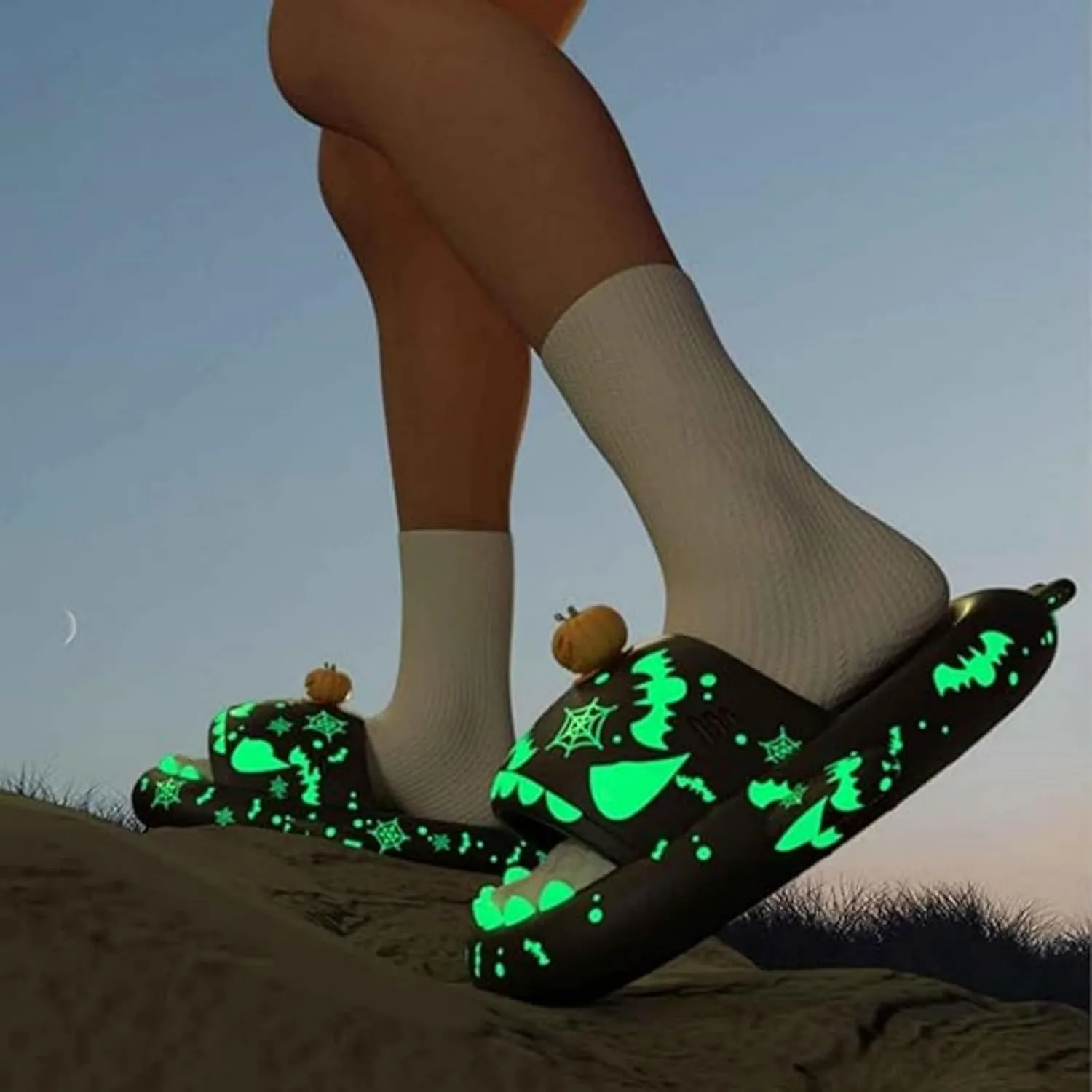Christmas Shark Slipper, Spooky Shark Slides Glow In The Dark For Men Women,Halloween 3D Cartoon Shark Slides