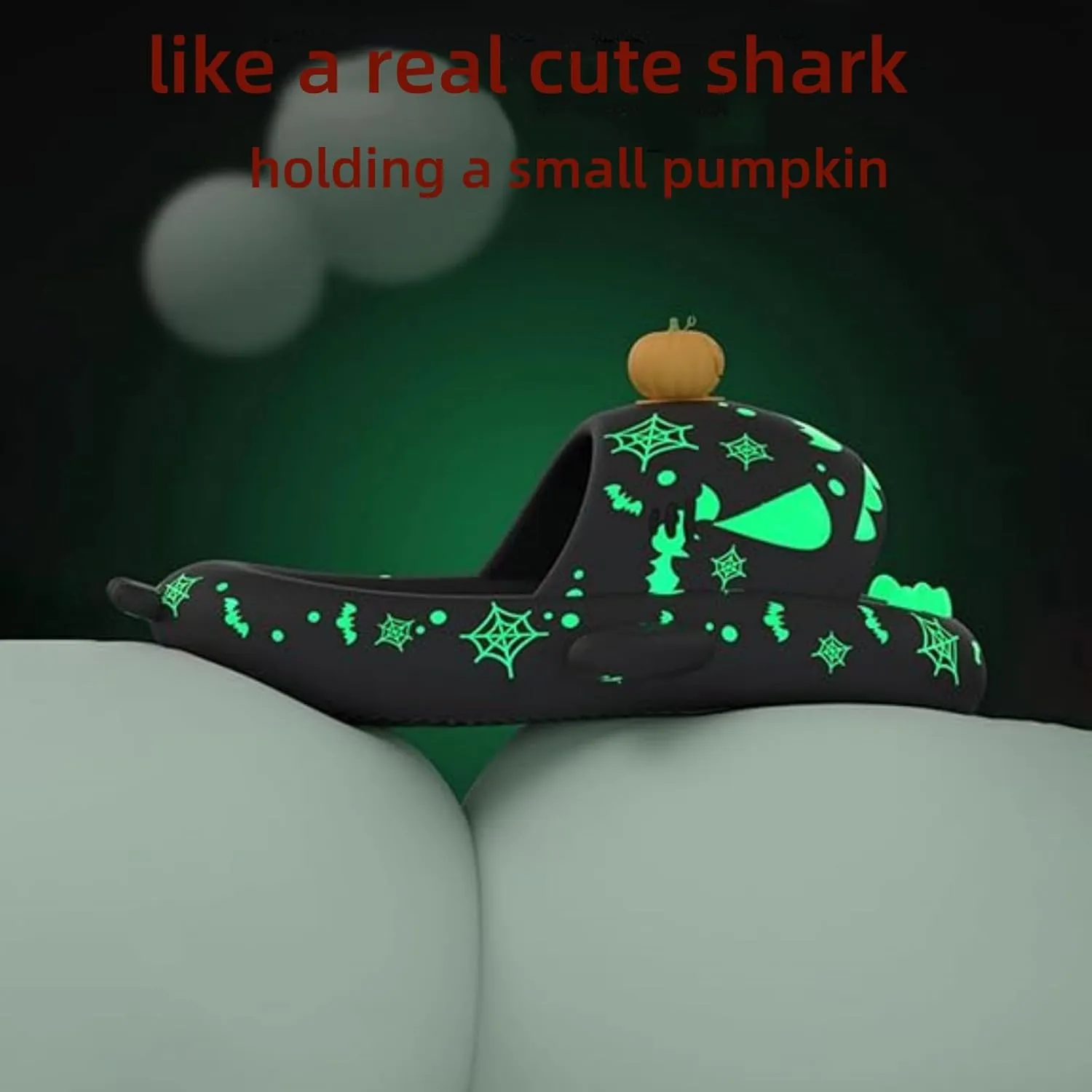 Christmas Shark Slipper, Spooky Shark Slides Glow In The Dark For Men Women,Halloween 3D Cartoon Shark Slides