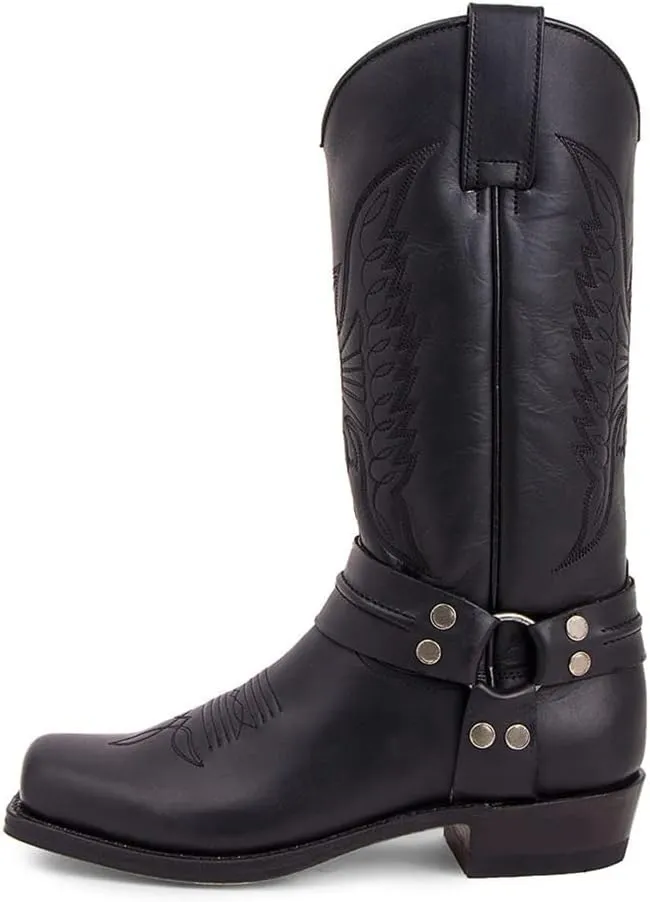 CHUUMEE Men's Classic Western Cowboy Square Toe Embroidered Cowboy Boots，Men's Square Toe Side Zip Ankle Boots