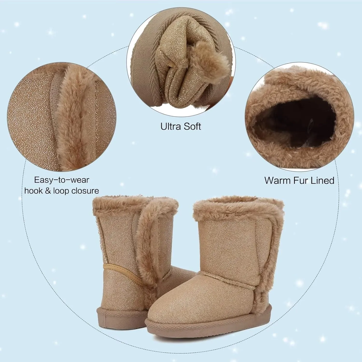 CIOR Toddler Snow Boots for Girls Boys Winter Warm Kids Button Boots Outdoor Shoes