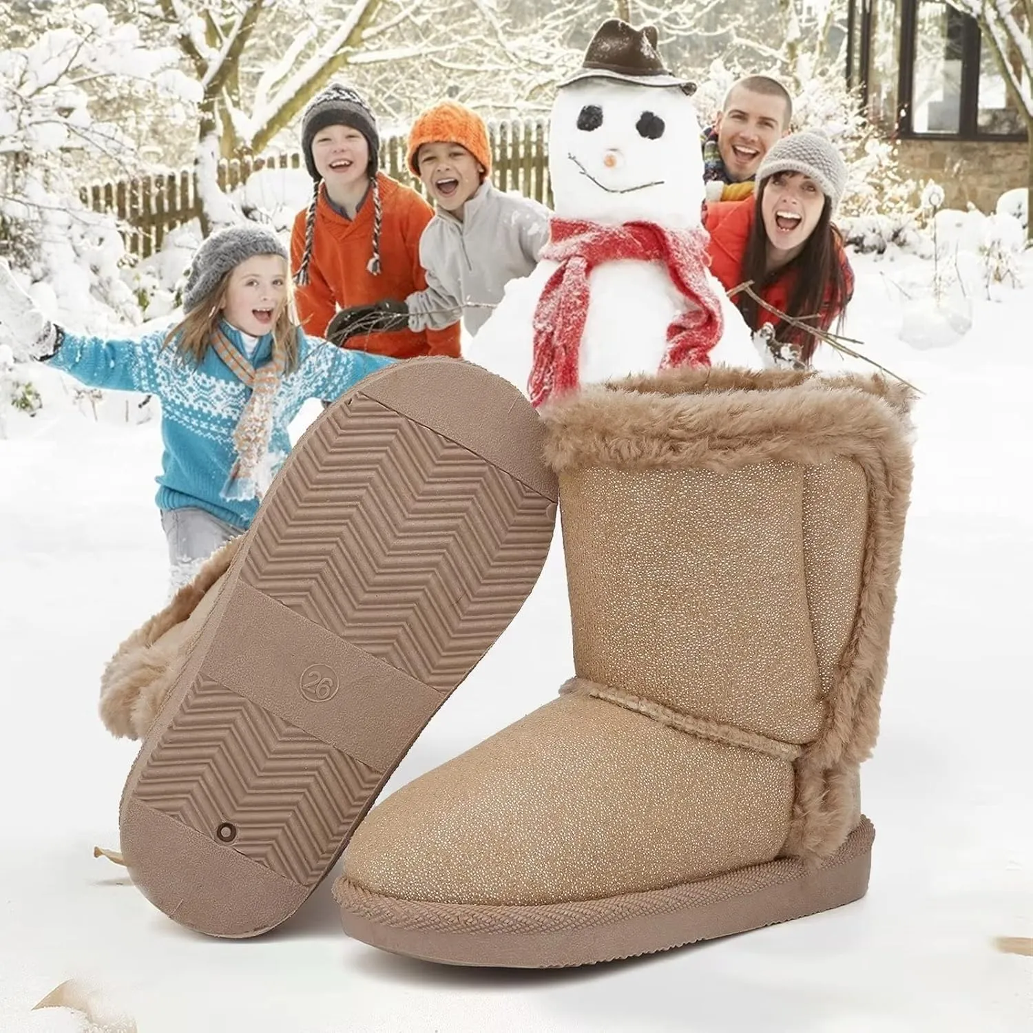 CIOR Toddler Snow Boots for Girls Boys Winter Warm Kids Button Boots Outdoor Shoes