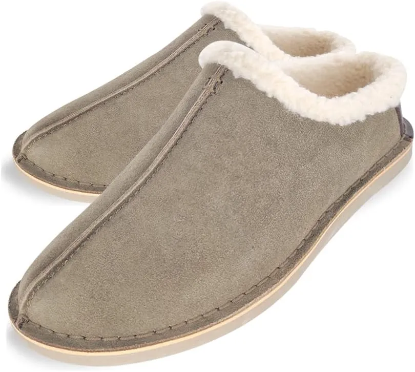 Clarks Men's Suede Leather Clog Slippers With Faux Shearling Collar , JMS0572,Indoor/Outdoor Low Open Back Slip-Ons, Sage, 7 UK