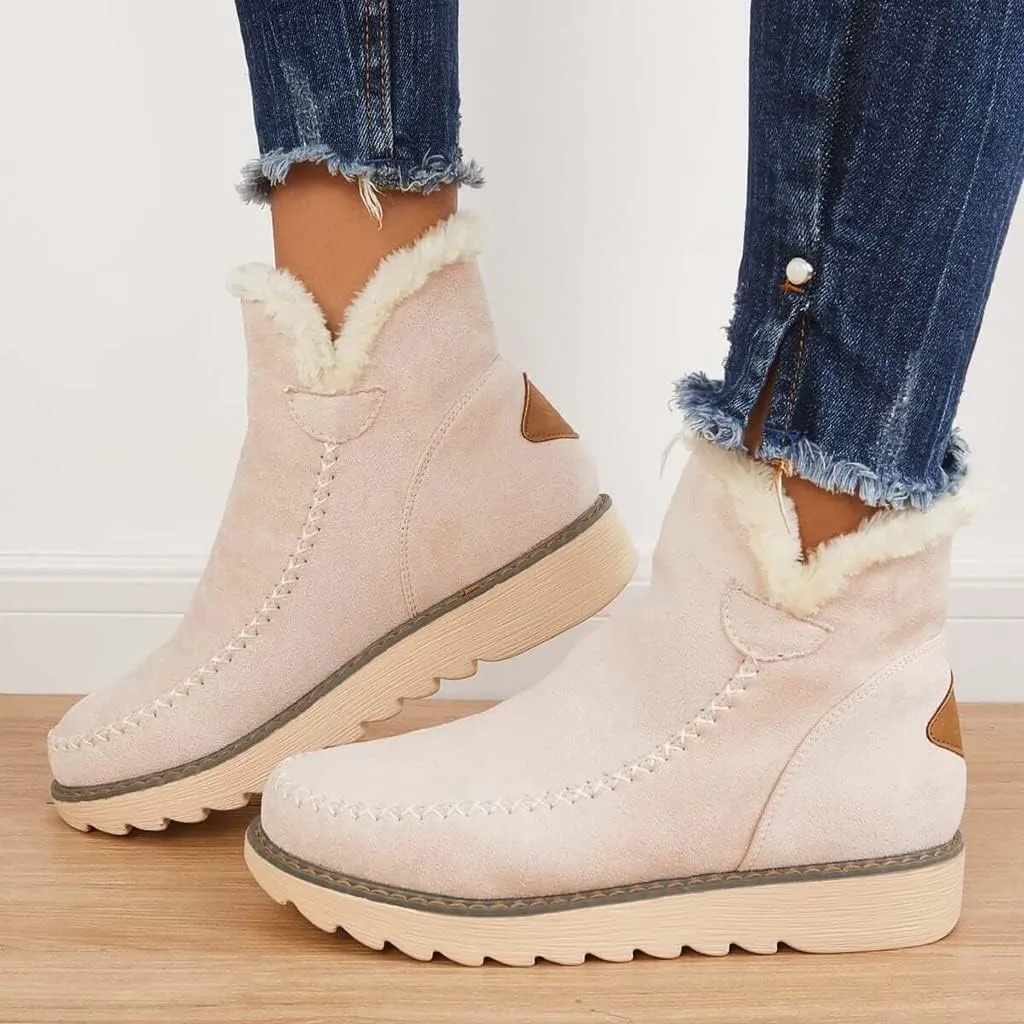 Classic Non-Slip Ankle Snow Booties Warm Fur Lining Boots, Women's Cashmere Waterproof Non-Slip Ankle Snow Boot