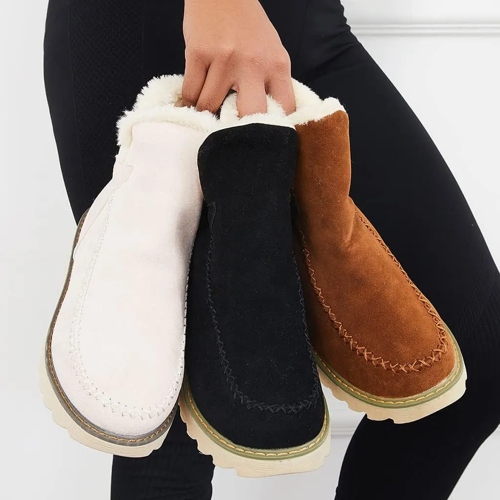Classic Non-Slip Ankle Snow Booties Warm Fur Lining Boots, Women's Cashmere Waterproof Non-Slip Ankle Snow Boot