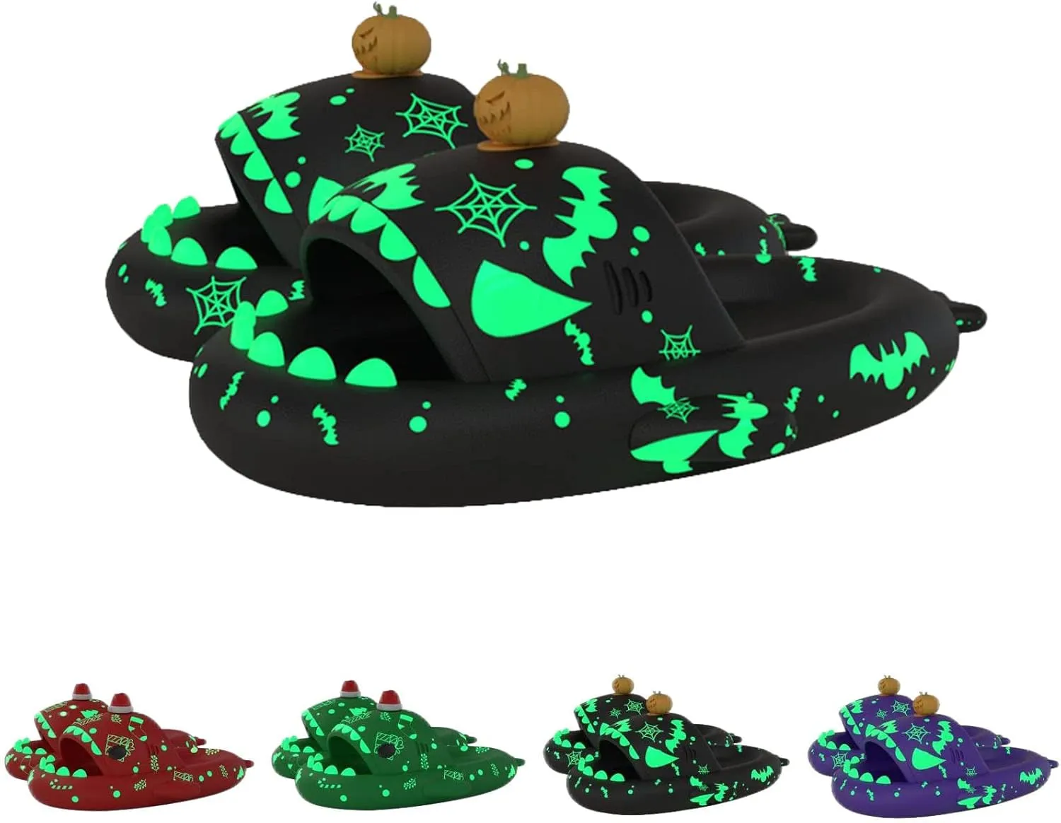 Cloudy Shark Slides, Halloween Christmas Shark Slippers, 3D Cartoon Spooky Shark Slides Glow in the Dark for Men Women