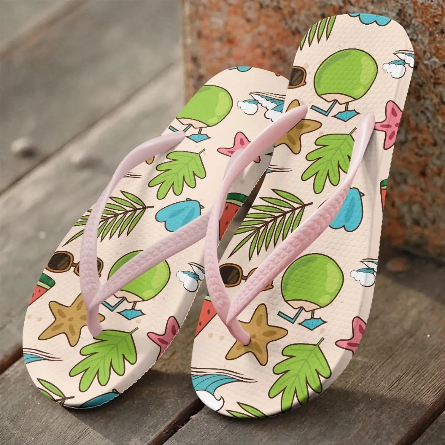 Coloranimal Womens Flip Flops Summer Beach Sandals Non Slip Flip Flops Thong Sandals for Women Lightweight Ladies Slip On Summer Slippers