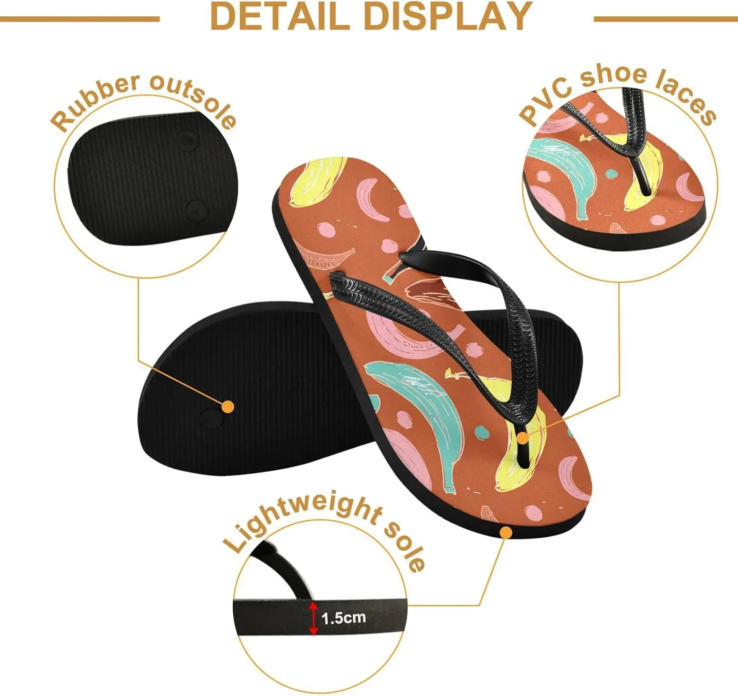 Colorful Bananas Fruit Flip Flops Beach Shower Thong Sandals Rubber Non Slip Summer Slippers Shoes for Men Walking Women