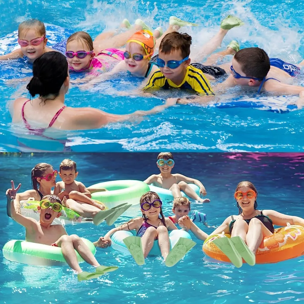 Comfecto Silicone Kids Swim Fins with Cute Sea Creature Out Sole, Short Training Fins for Lap Swimming Snorkeling, Travel Size Flippers with Mesh Bag
