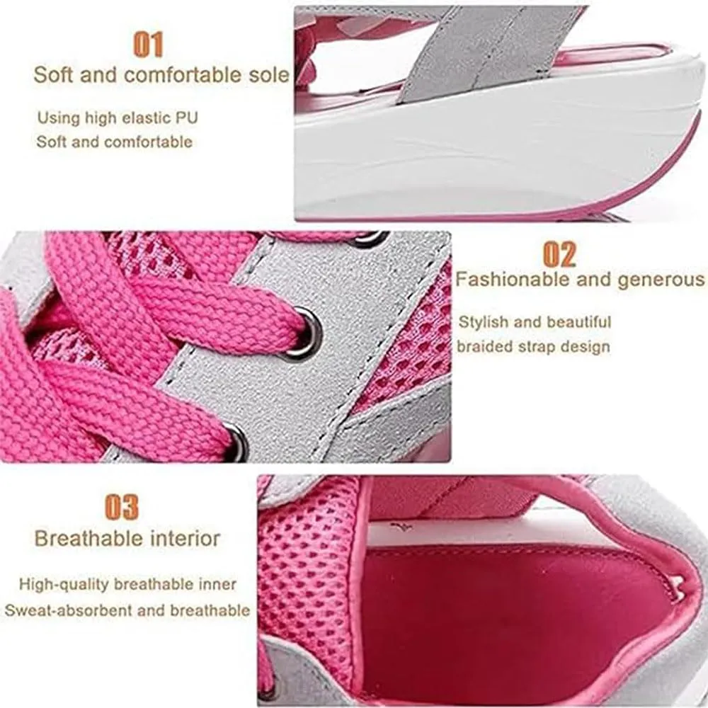 Contrast Paneled Cutout Lace-Up Muffin Sandals for Women, Causal Summer Peep Toe Platform Sandals Shoes Wedges