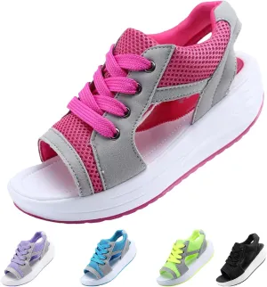 Contrast Paneled Cutout Lace-Up Muffin Sandals for Women, Causal Summer Peep Toe Platform Sandals Shoes Wedges