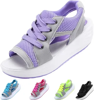 Contrast Paneled Cutout Lace-Up Muffin Sandals for Women, Causal Summer Peep Toe Platform Sandals Shoes Wedges
