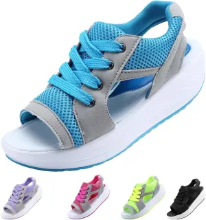 Contrast Paneled Cutout Lace-Up Muffin Sandals for Women, Causal Summer Peep Toe Platform Sandals Shoes Wedges