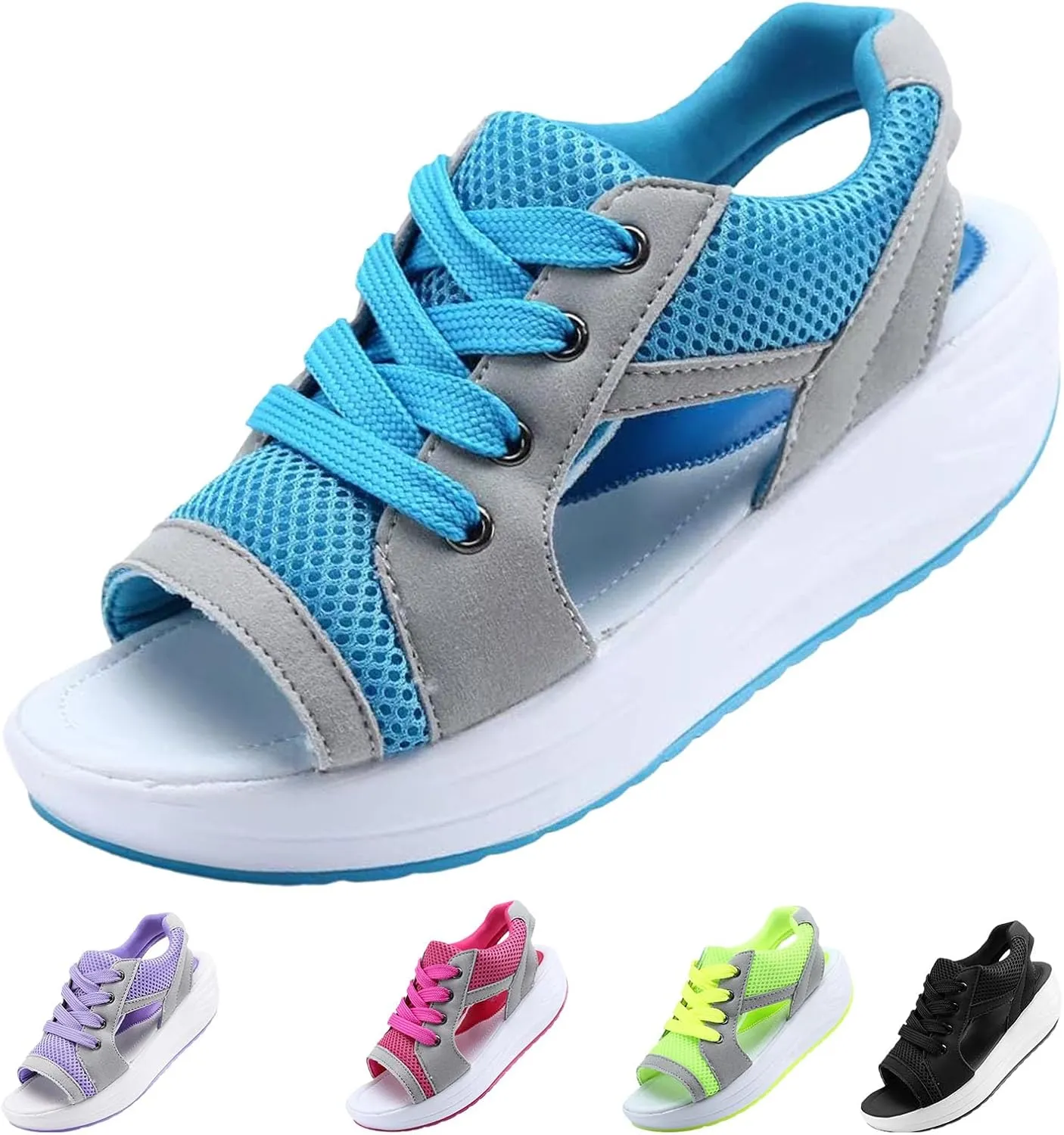 Contrast Paneled Cutout Lace-Up Muffin Sandals for Women, Causal Summer Peep Toe Platform Sandals Shoes Wedges