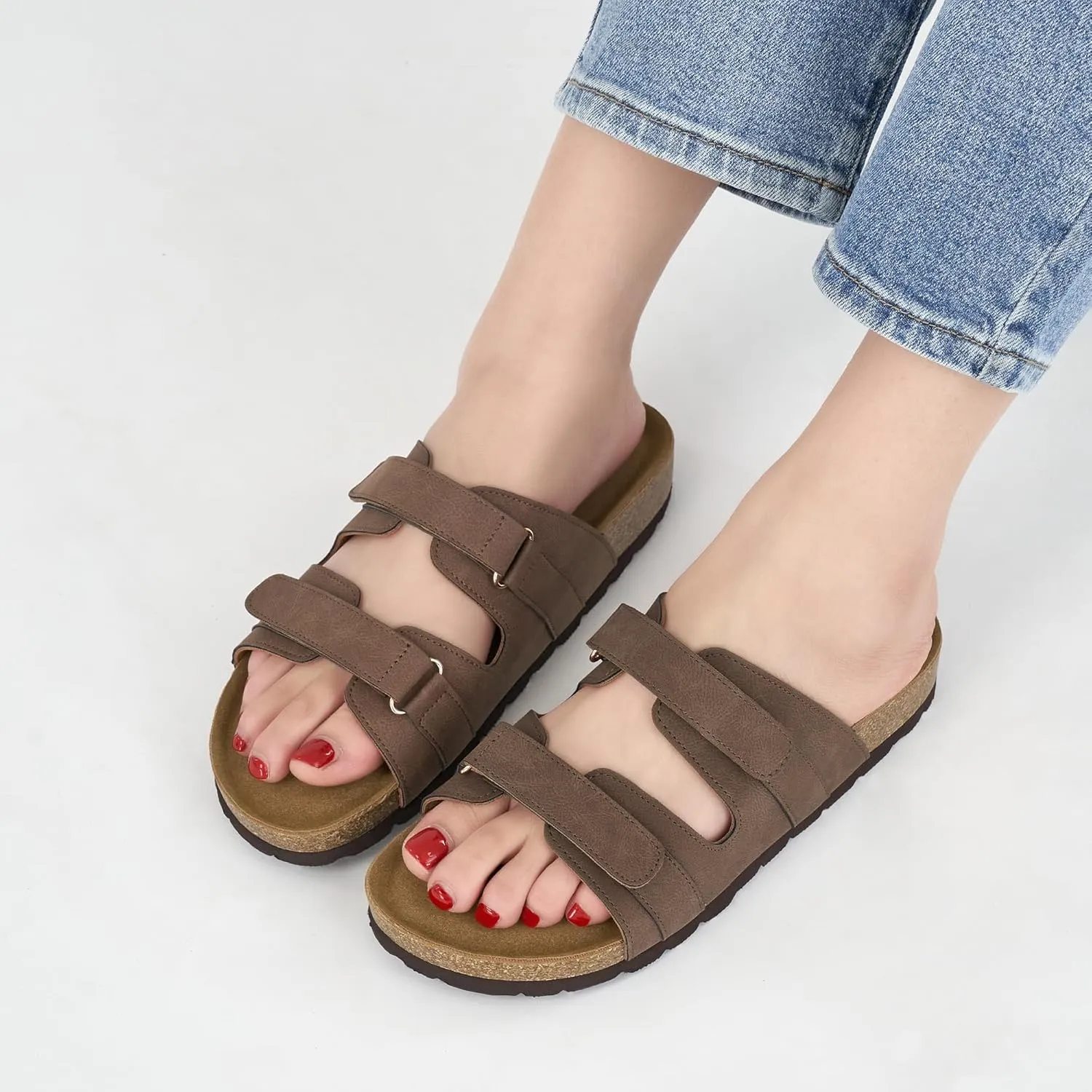 Cork Footbed Sandals for Women: Comfortable Arch Support Slides for Beach Walking Summer Vacation