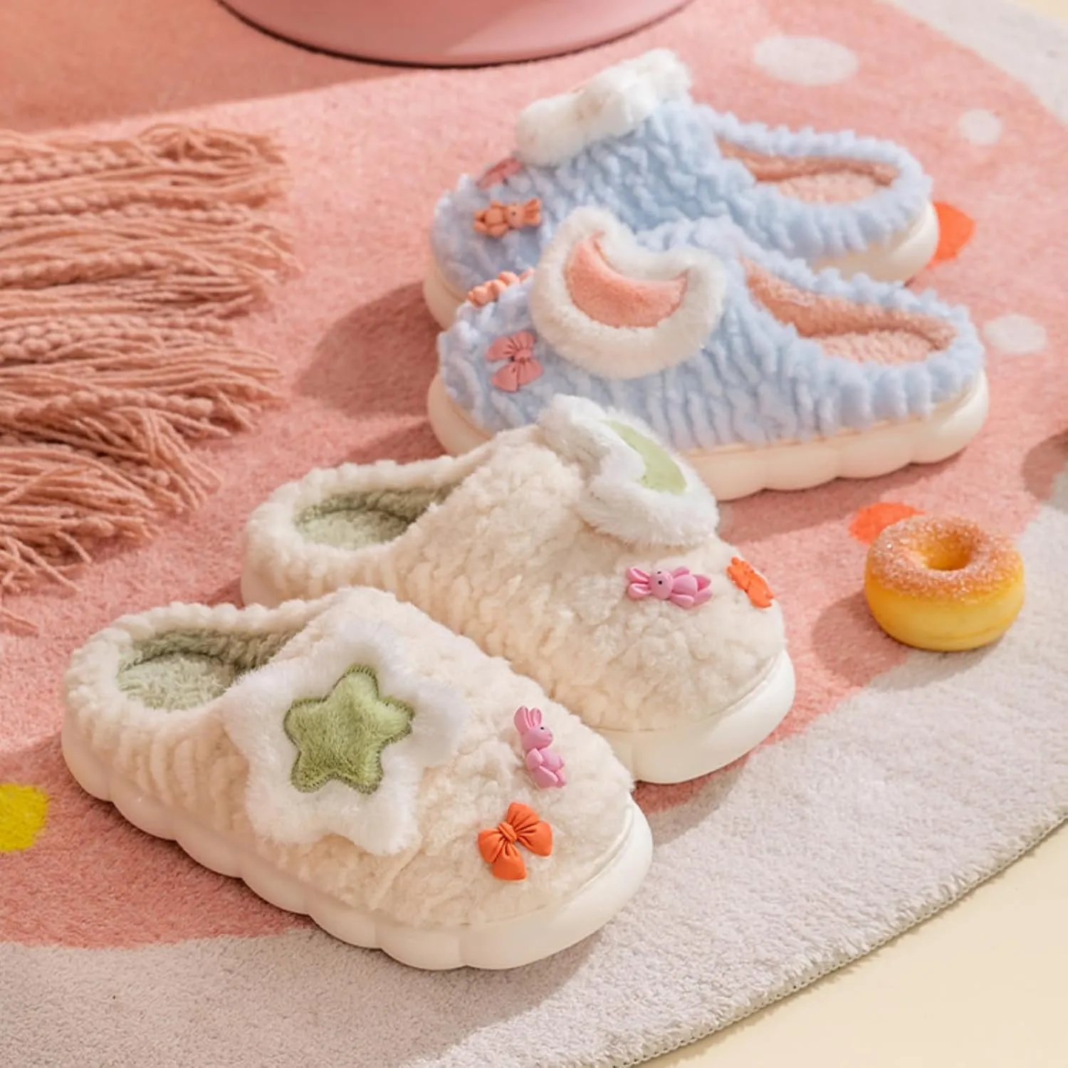 Cosmic Star Moon Cotton Stuff Slippers Plush Velvet Soft Furry Slippers Cozy Fluffy Home Indoor Outdoor House Shoes