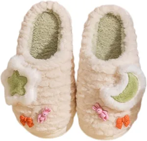 Cosmic Star Moon Cotton Stuff Slippers Plush Velvet Soft Furry Slippers Cozy Fluffy Home Indoor Outdoor House Shoes