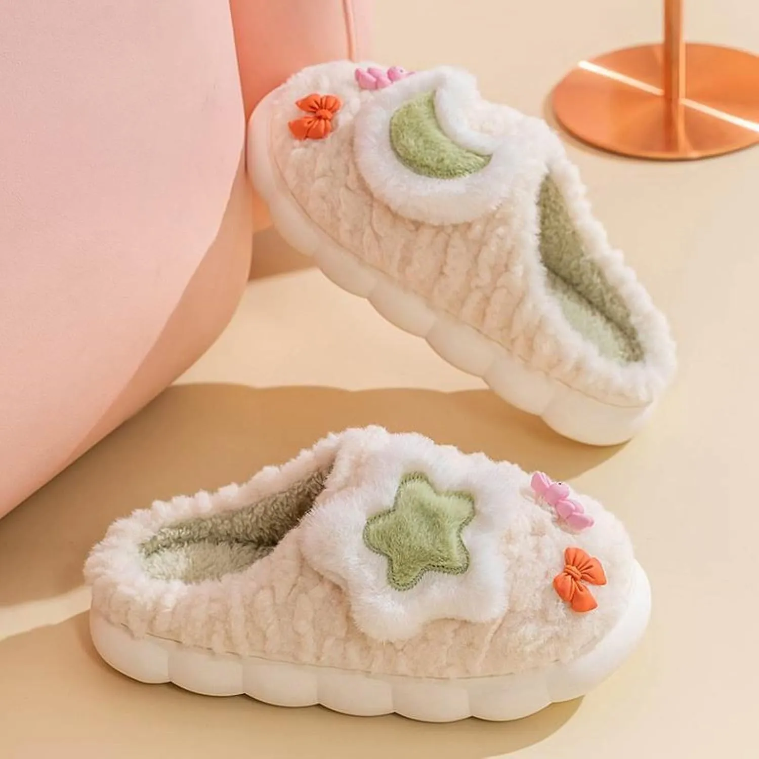 Cosmic Star Moon Cotton Stuff Slippers Plush Velvet Soft Furry Slippers Cozy Fluffy Home Indoor Outdoor House Shoes