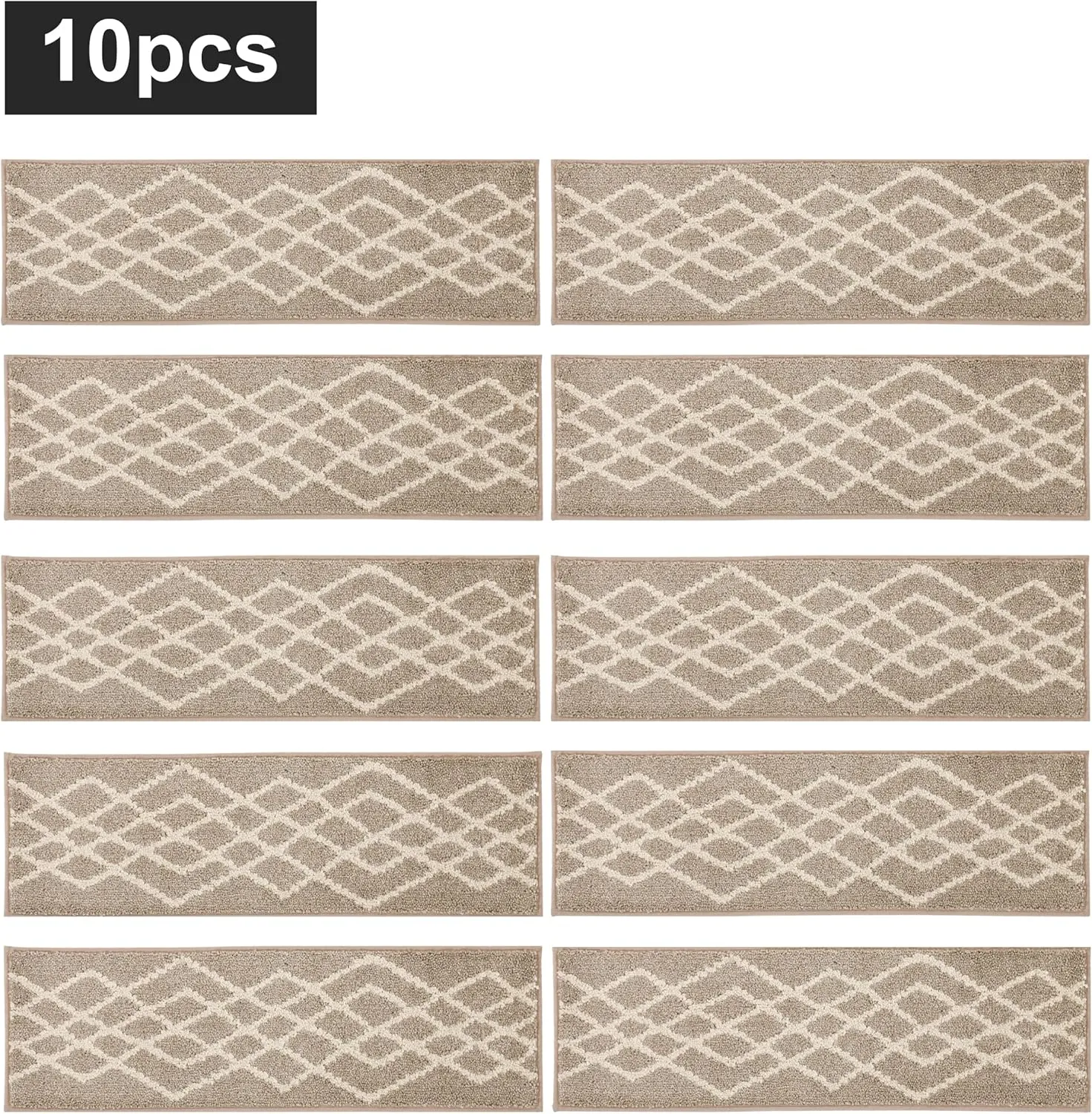 COSY HOMEER Soft Stair Treads Non-Slip Carpet Mat 28inX9in Indoor Stair Runners for Wooden Steps,Stair Rugs for Kids and Dogs, 100% Polyester TPE Backing 10pcs,Beige,Rhombus