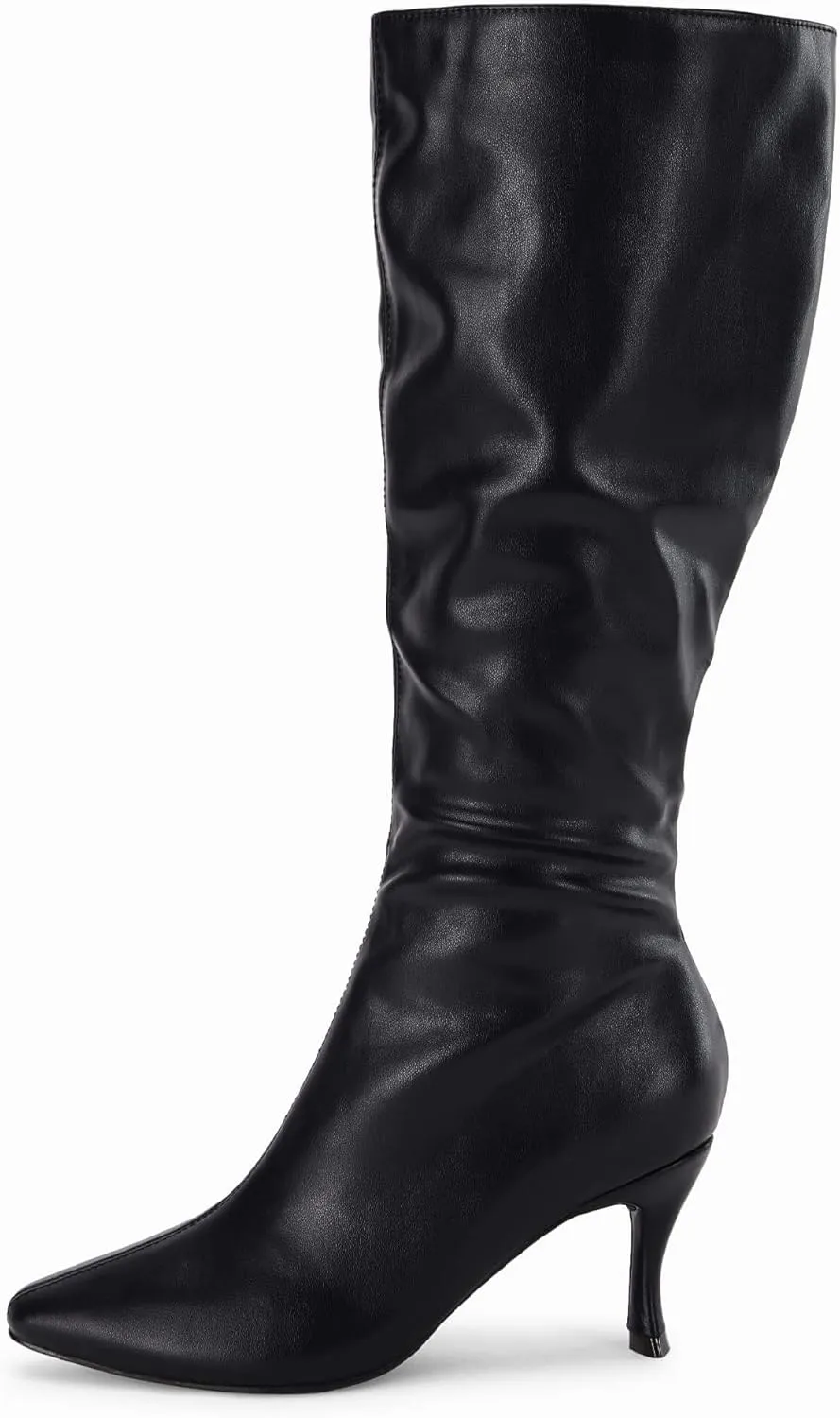 Coutgo Womens Knee High Boots Pointed Toe Kitten Heel Side Zipper Stretchy Vegan Suede Comfort Fall Winter Boot