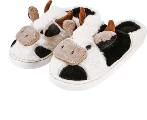 COVS Cow Slippers for Women/Men， Cute Cozy Cartoon Cow Fluffy Slippers Indoor Outdoor Fuzzy Slippers In Winter