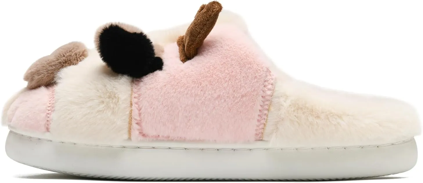 COVS Cow Slippers for Women/Men， Cute Cozy Cartoon Cow Fluffy Slippers Indoor Outdoor Fuzzy Slippers In Winter