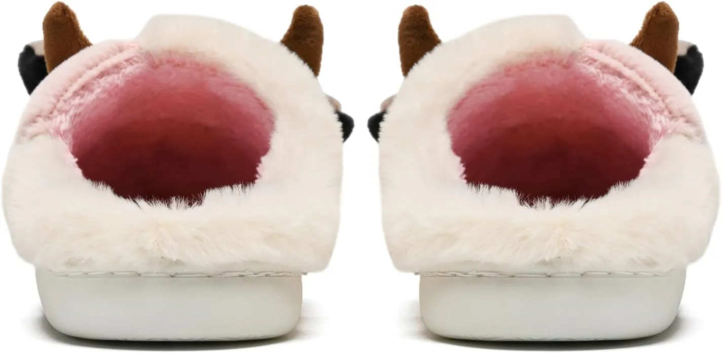 COVS Cow Slippers for Women/Men， Cute Cozy Cartoon Cow Fluffy Slippers Indoor Outdoor Fuzzy Slippers In Winter