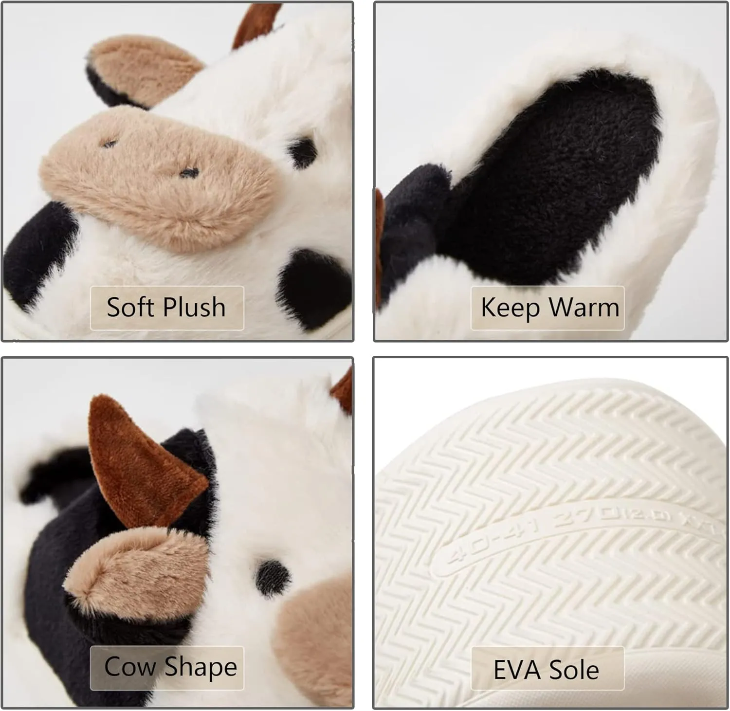 COVS Cow Slippers for Women/Men， Cute Cozy Cartoon Cow Fluffy Slippers Indoor Outdoor Fuzzy Slippers In Winter