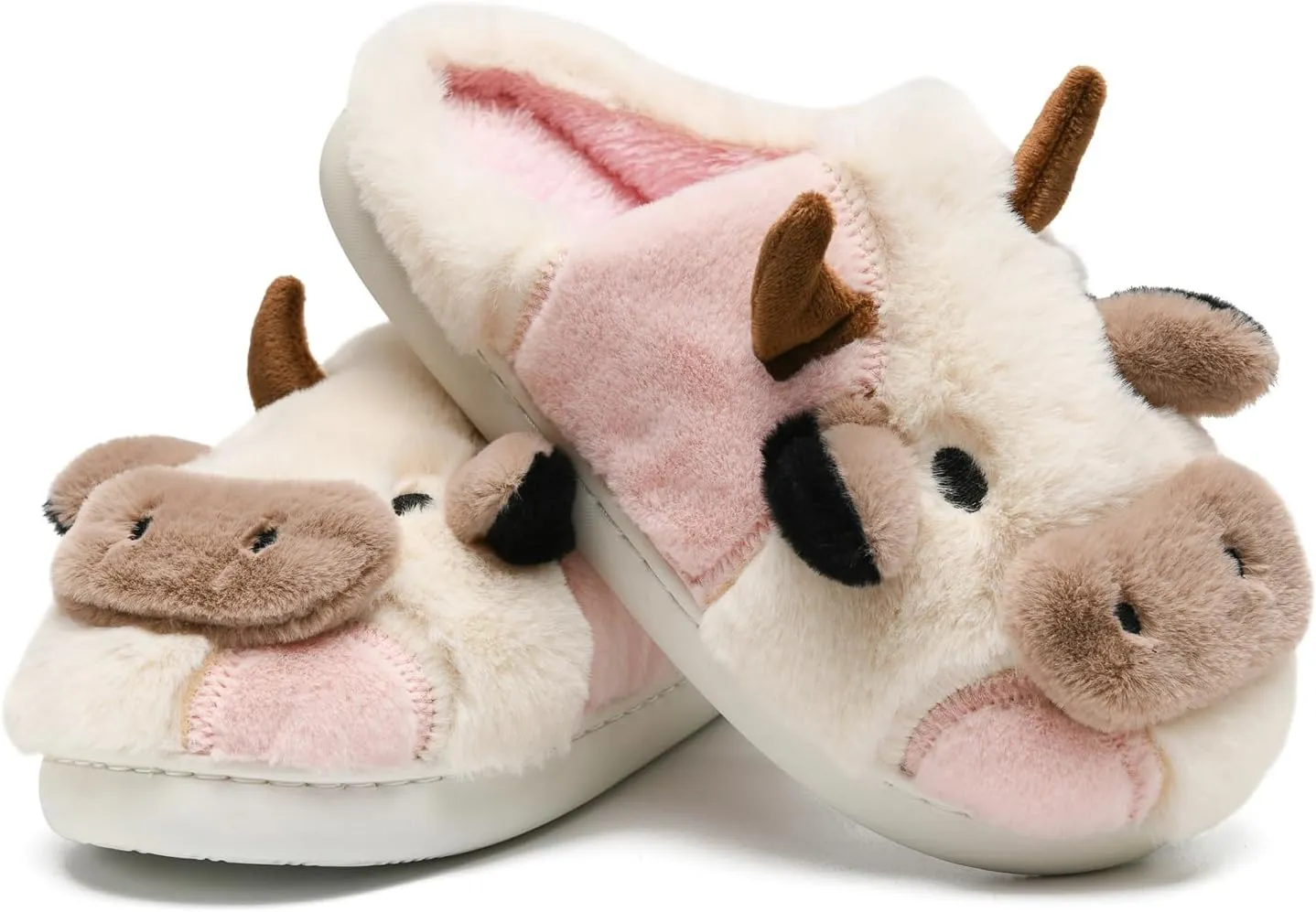 COVS Cow Slippers for Women/Men， Cute Cozy Cartoon Cow Fluffy Slippers Indoor Outdoor Fuzzy Slippers In Winter