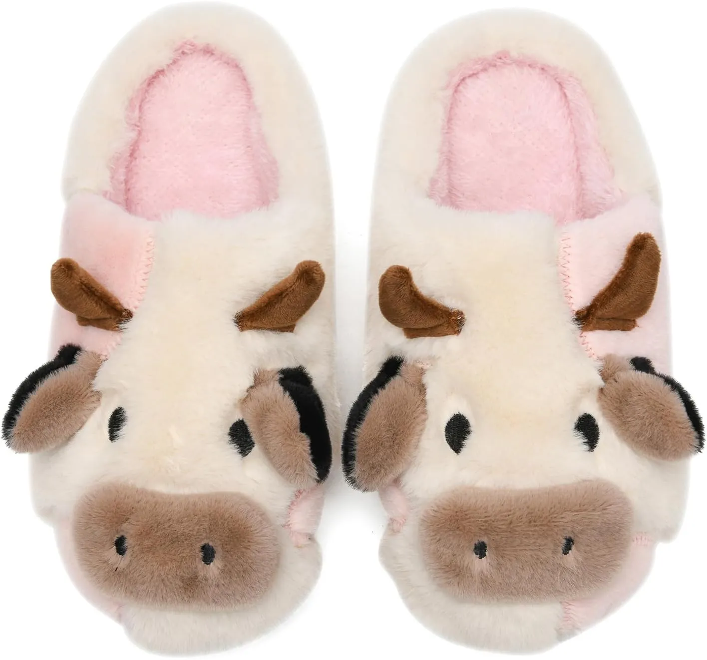 COVS Cow Slippers for Women/Men， Cute Cozy Cartoon Cow Fluffy Slippers Indoor Outdoor Fuzzy Slippers In Winter