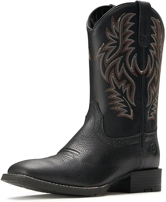 Cowboy Boots For Men - Mens Sport Wide Square Toe Western Boot,Oil/Slip Resistant,Durable Fashionable Classic Pull on 10 Inch Wellington Boots - Soft Toe Work Boots