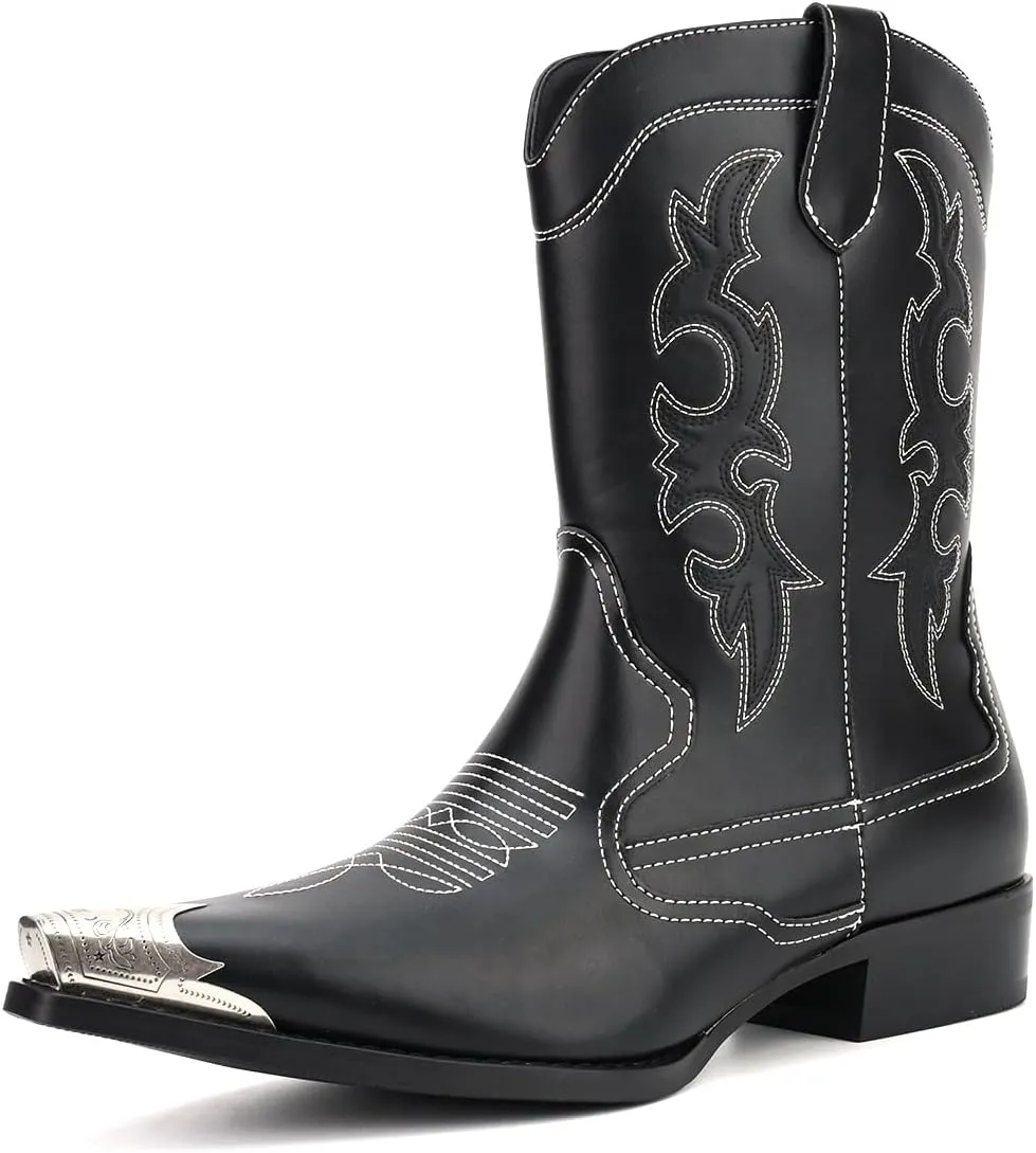 Cowboy Boots for Men Western Men's Boots with Classic Embroidered Slip Resistant Durable Fashionable Retro for Spring Fall