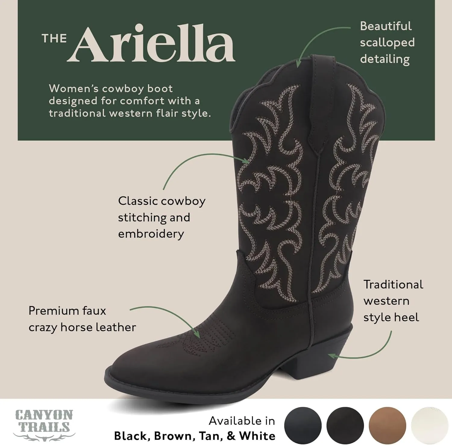 Cowboy Boots for Women - Classic Embroidery Traditional Style Cowgirl Boots, Comfortable Western Boots