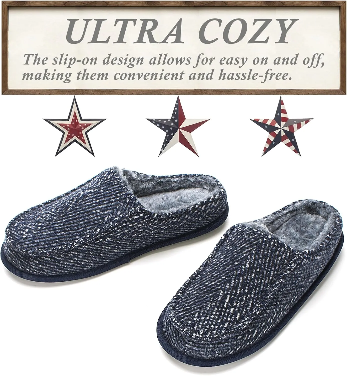 Cozylook Men's Slip-on Slippers, Memory Foam Padded House Moccasins, Non-Slip Sole Indoor/Outdoor, Soft Plush Lining, Cozy Gifts, Sizes 8-15