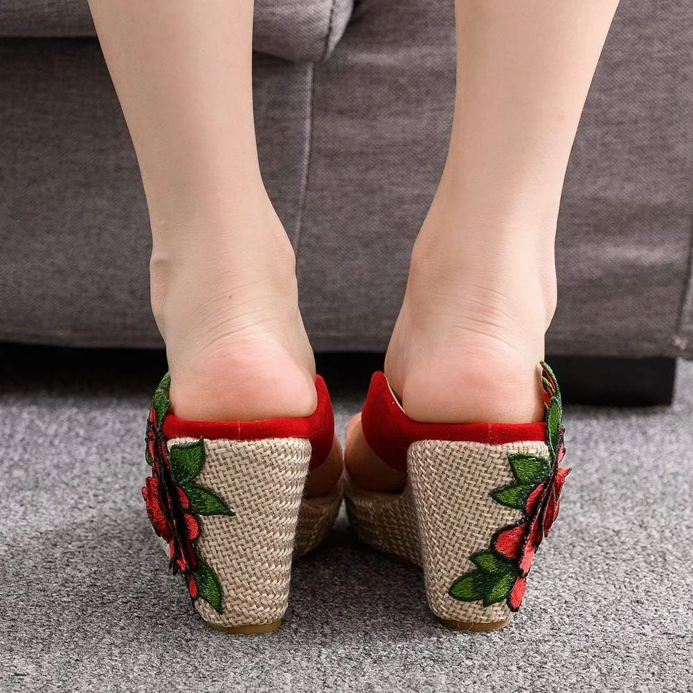 Crystal Queen Flower Wedges Sandals Flip Flops For Women Beach Sandals Wedges Platform Bohemia Sandals Flip Flops Women Summer Shoes
