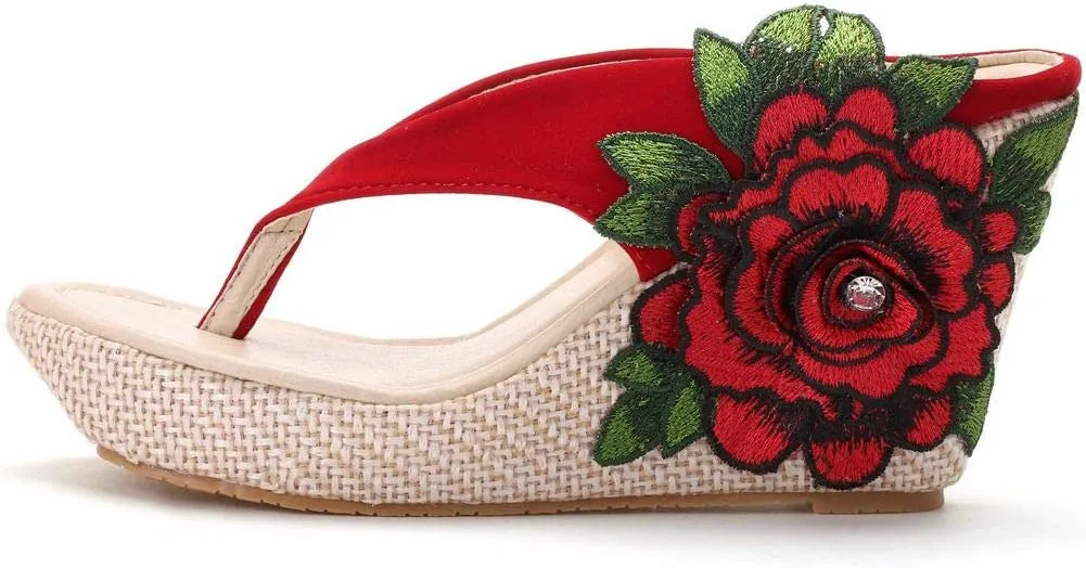 Crystal Queen Flower Wedges Sandals Flip Flops For Women Beach Sandals Wedges Platform Bohemia Sandals Flip Flops Women Summer Shoes