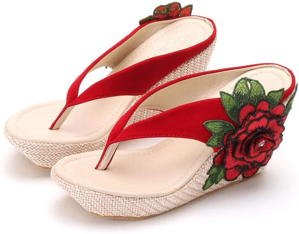 Crystal Queen Flower Wedges Sandals Flip Flops For Women Beach Sandals Wedges Platform Bohemia Sandals Flip Flops Women Summer Shoes