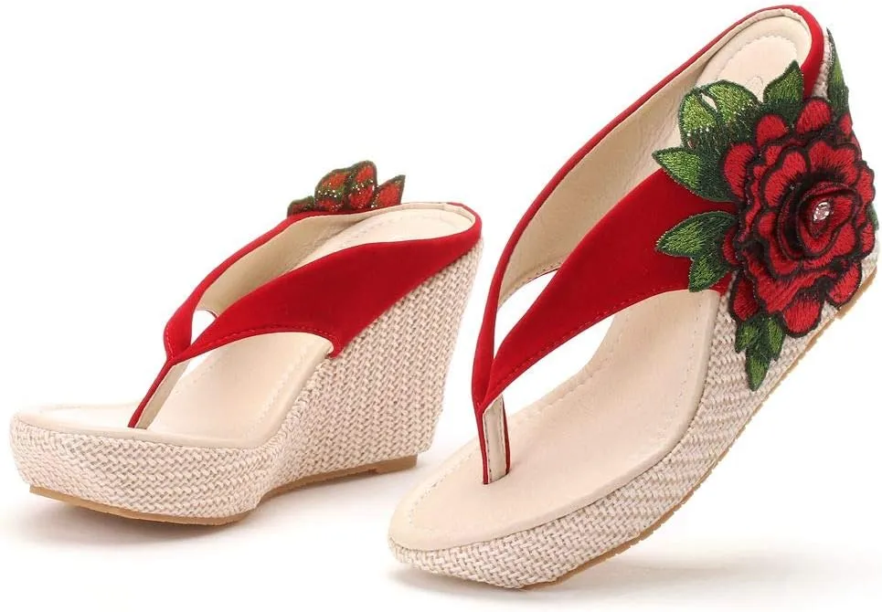 Crystal Queen Flower Wedges Sandals Flip Flops For Women Beach Sandals Wedges Platform Bohemia Sandals Flip Flops Women Summer Shoes