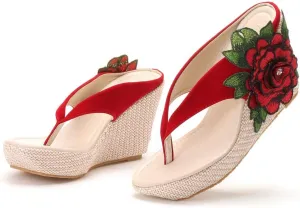 Crystal Queen Flower Wedges Sandals Flip Flops For Women Beach Sandals Wedges Platform Bohemia Sandals Flip Flops Women Summer Shoes