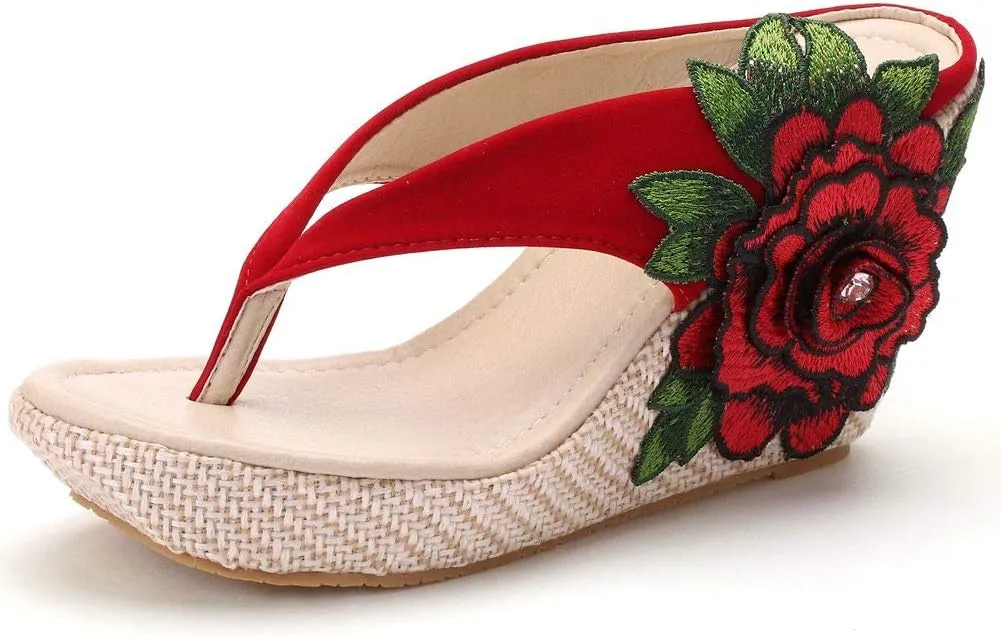Crystal Queen Flower Wedges Sandals Flip Flops For Women Beach Sandals Wedges Platform Bohemia Sandals Flip Flops Women Summer Shoes