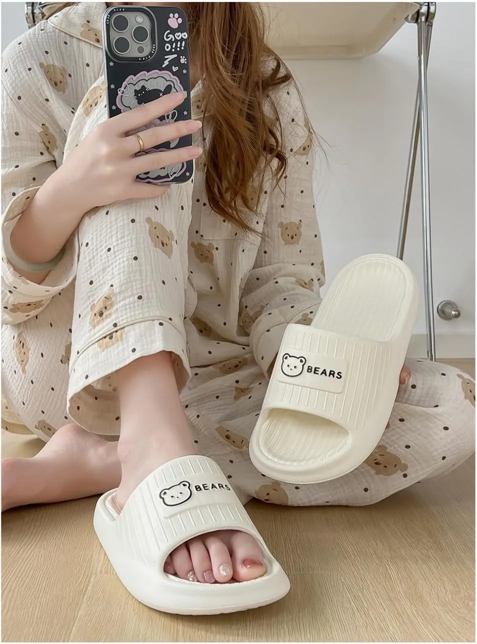 Cute Bear Slippers for Women Summer Feeling Soft Platform Non-Slip Sandals Antislip Indoor Outdoor Slippers Kawaii Gifts for Women Men
