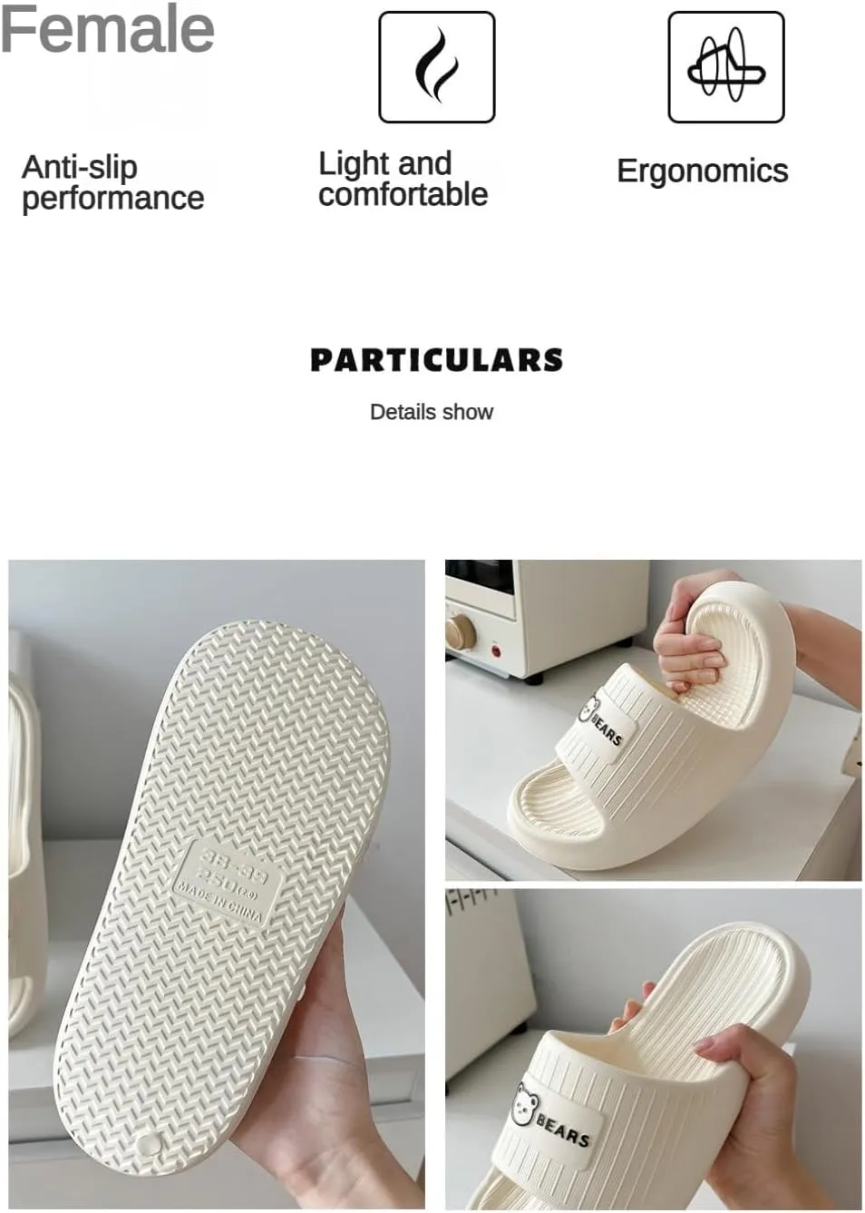 Cute Bear Slippers for Women Summer Feeling Soft Platform Non-Slip Sandals Antislip Indoor Outdoor Slippers Kawaii Gifts for Women Men