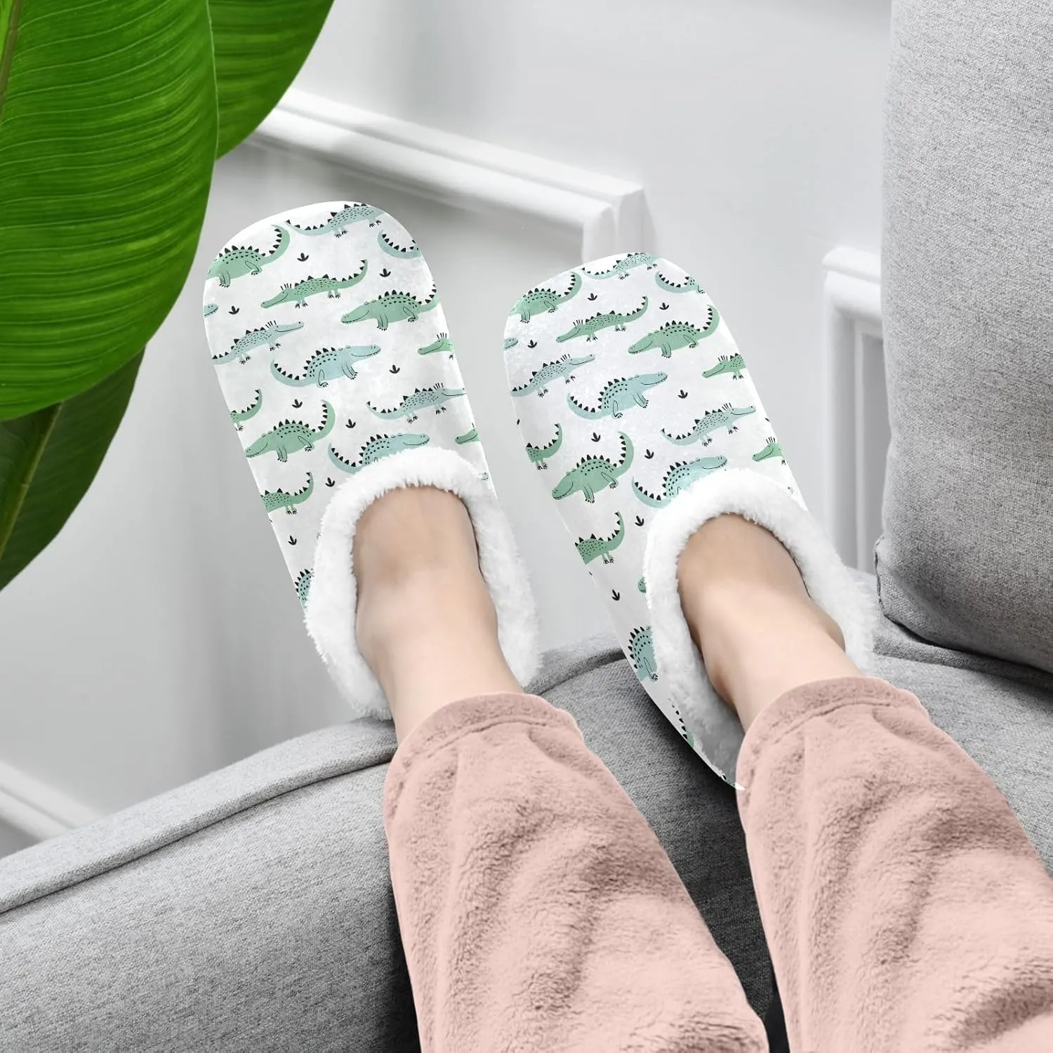 Cute Crocodiles House Slippers for Women Men Slipper Socks Lightweight House Shoes for Home Travel